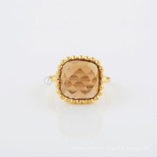 18k Gold Champagner Quarz Ring, 925 Silber Ring Schmuck